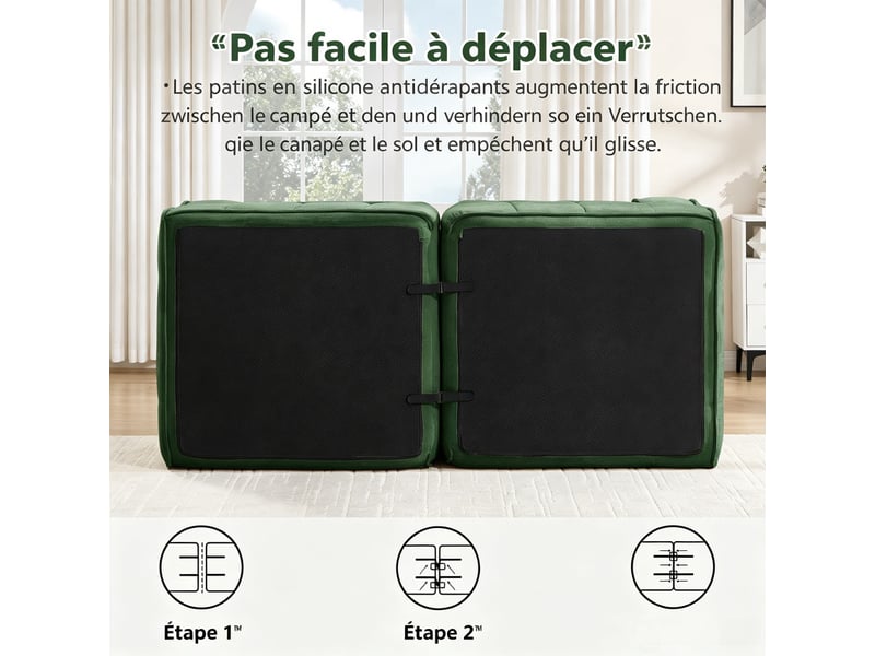  Canapé 2 places modulaire, sans cadre, mousse 32d, assise profonde, revêtement doux, 198×93×67 cm, vert  - Conforama E
