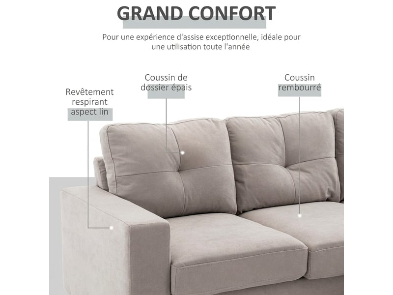  Canapé d'angle réversible 3 places en l 193 x 136 cm - tissu effet lin gris clair  - Conforama B