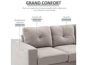 Canapé d'angle réversible 3 places en l 193 x 136 cm - tissu effet lin gris clair