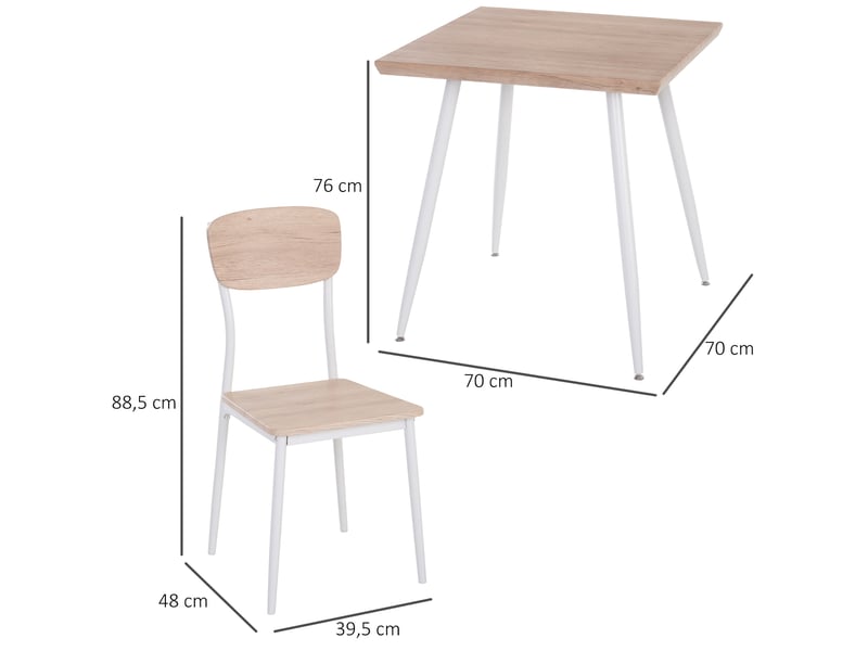  Ensemble de salle à manger 3 pièces, table et 2 chaises, structure en métal, coin repas pour salle à manger ou cuisine, coloris naturelblanc  - Conforama E