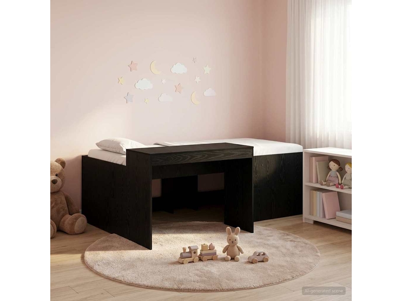  Lit haut pour enfants - lit jeune avec bureau noir 90 x 200 cm  - Conforama B