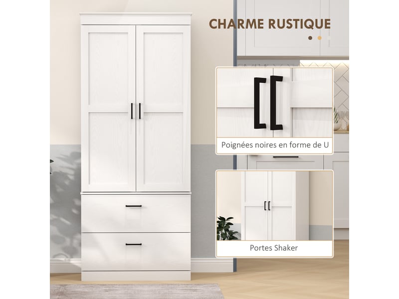  Buffet de cuisine avec placard 2 tiroirs et étagères réglables crème 75 x 39 x 178 cm  - Conforama E