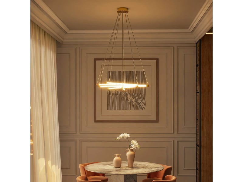  Plafonnier led, 50 w, 5 tubes lumineux orientables, idéal pour salon, salle à manger, cuisine, or et blanc  - Conforama D