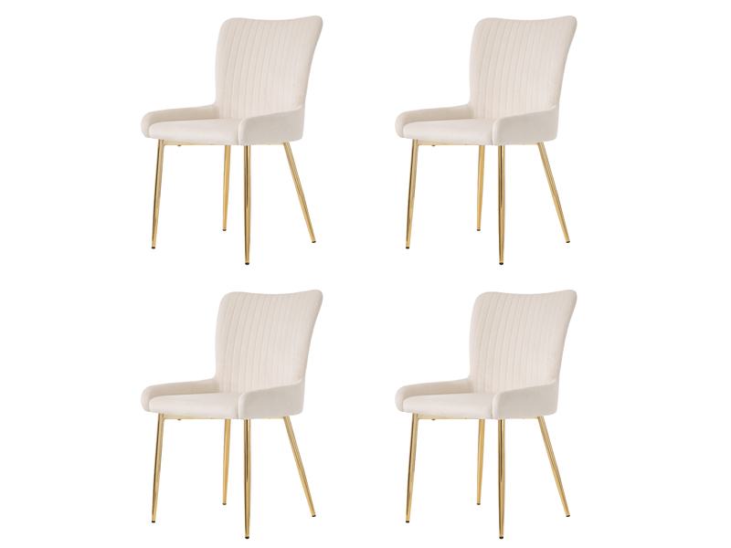  Lot de 4 chaises en velours beige, pieds métal doré, soutien lombaire, style luxueux  - Conforama A