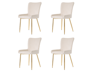 Lot de 4 chaises en velours beige, pieds métal doré, soutien lombaire, style luxueux