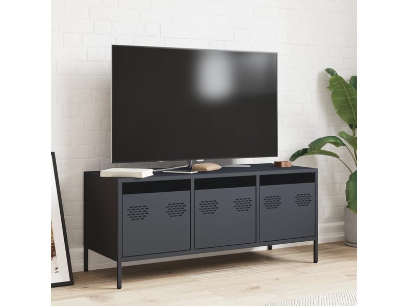  Meuble tv - banc tv - meuble de rangement anthracite 101,5x39x43,5 cm acier laminé à froid  - Conforama C