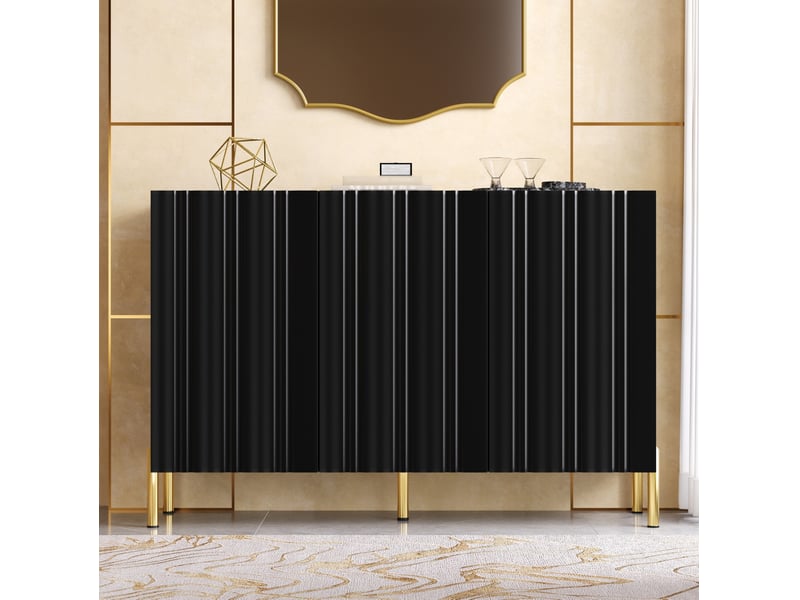  Buffet meuble à chaussures 120x35,5x80 cm, 3 portes rainures verticales, mdf et panneau de particules, noir, rangement  - Conforama B