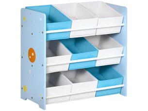 Armoire à jouets avec 9 paniers amovibles en mdf et tissu, 63 x 30 x 60 cm, bleue