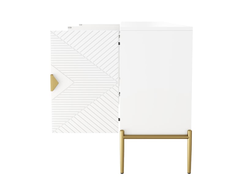  Buffet blanc, 4 portes, rangement, design moderne, façade texturée, structure robuste - mdf et panneaux de particules - 162x40x80cm  - Conforama B