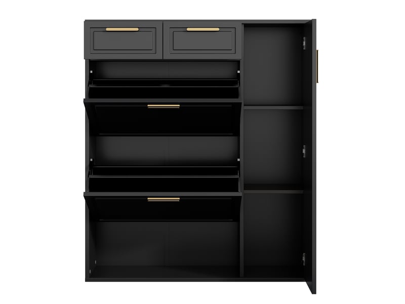  Meuble à chaussures avec 2 tiroirs, portes et étagères réglables en mdf 95×24×107 cm noir  - Conforama A