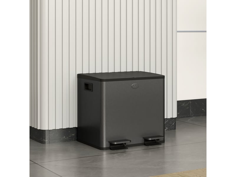  Poubelle de tri à pédale 2x15 l en inox et plastique noir 41,7x36,6x43,2 cm  - Conforama B