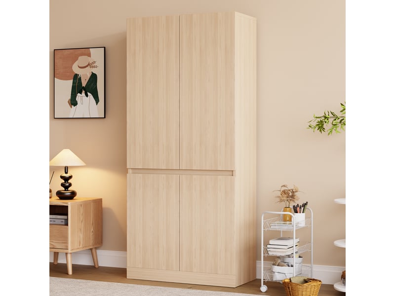 Armoire avec 2 portes et grand espace de rangement pour chambre, style moderne, en bois, 70×40×170 cm, bois naturel - Conforama B
