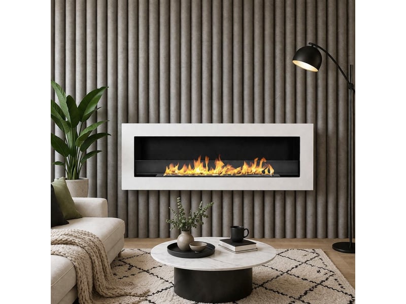  Livorno 120 - cheminée à bioéthanol murale ou encastrable 120 x 40 x 15 cm avec brûleur de 1,25 l en acier blanc  - Conforama B