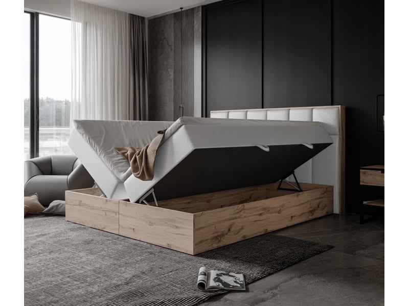 Lit adulte lavio ii - 120x200 cm - matelas ressorts + surmatelas - coffre de rangement - éco-cuir résistant blanc LAVIO II - Conforama C