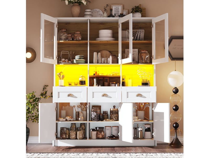  Buffet haut modenvie avec led 140 x 40 x 175 cm mdf blanc  - Conforama D