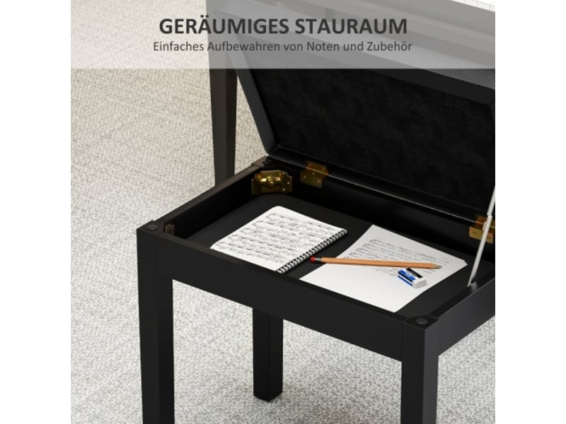  Banquette de piano avec rangement, pieds en bois, similicuir noir, 55 x 34 x 50 cm  - Conforama D
