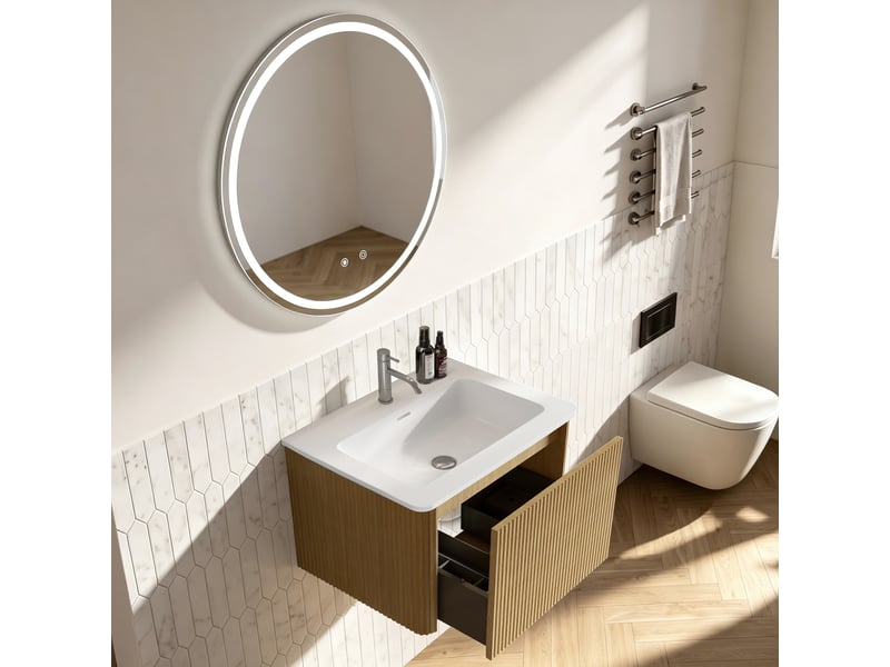 Ensemble meuble salle de bain 60 cm avec miroir led - vasque intégrée en résine minérale anti-buée - Conforama B
