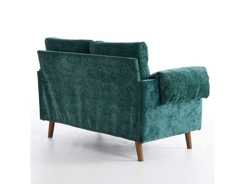  Canapé droit 2 places 124 cm vert en tissu chenille, coussins généreux et pieds effet bois Fay Lum - Conforama D