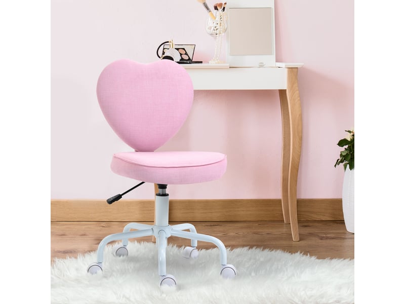  Fauteuil pivotant, joli motif cœur, réglable en hauteur, revêtement en tissu aspect lin, rose, 42 x 50 x 79-89 cm  - Conforama C