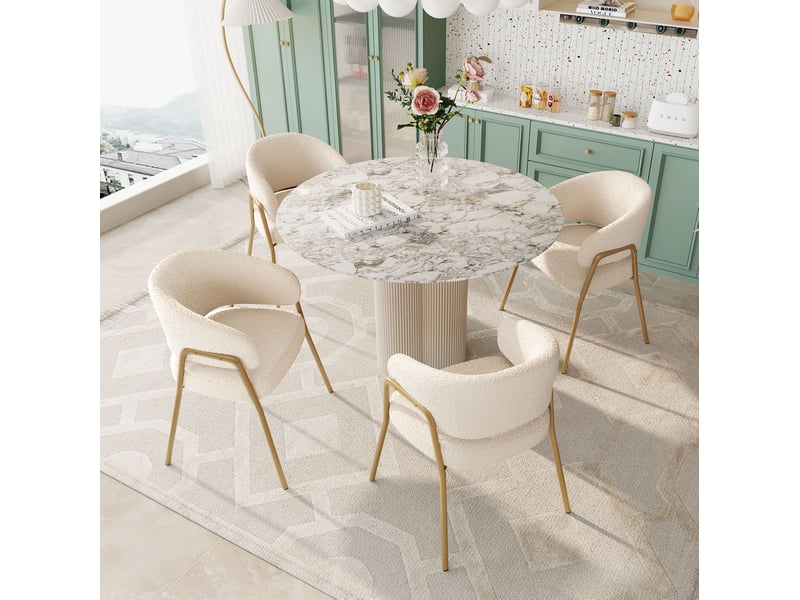  Lot de 4 chaises de salle à manger blanches avec pieds en fer doré  - Conforama B