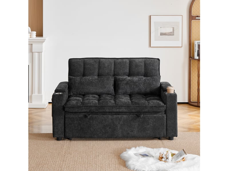  Canapé-lit 3-en-1 avec rangement 142 cm noir homvra  - Conforama D