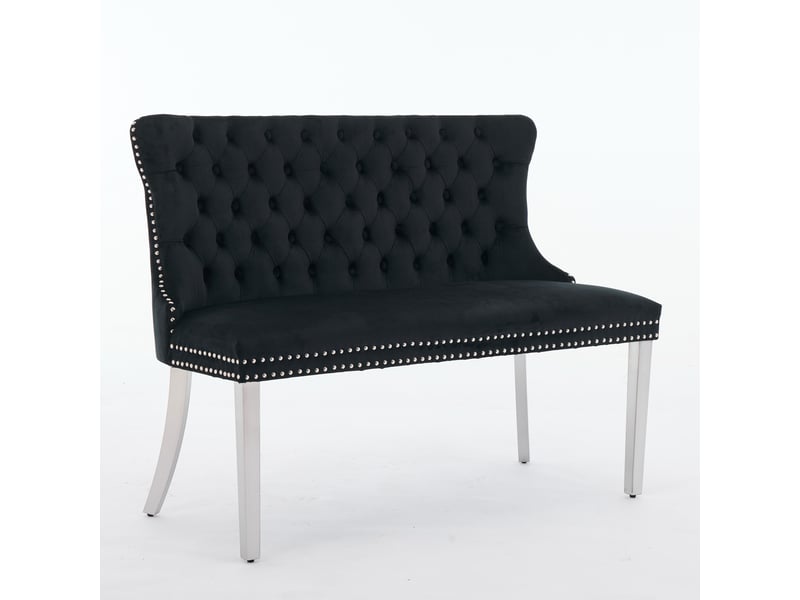  Banquette double velours de1702bk noire 2 places avec dossier aile et pieds acier argenté lot de 1  - Conforama D