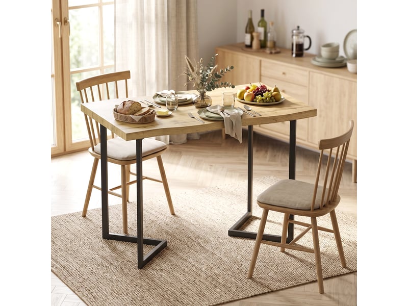 Table de salle à manger pour 2 personnes, plateau épais, pieds en métal, style moderne, 110 x 67 x 75,5 cm, chêne  - Conforama D