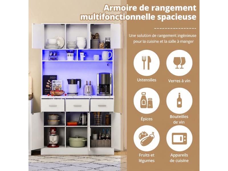 Meuble de cuisine muvano, buffet de cuisine blanc avec led et 3 tiroirs, 100 × 40 × 180 cm - Conforama R
