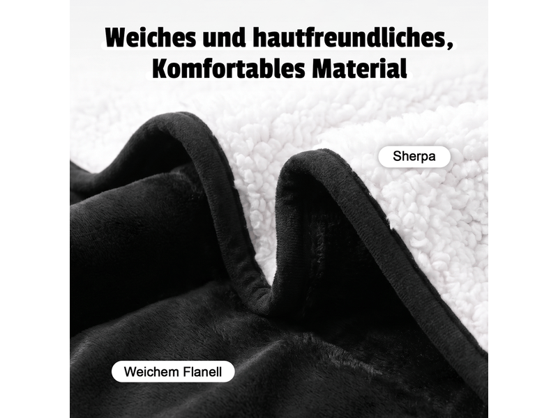  Nettlife couverture chauffante 180x130cm noir, 6 niveaux, minuterie 2-10h arrêt auto, double face flanelle &amp; sherpa, lavable, protection surchauffe  - Conforama E