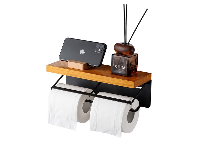  Porte-rouleau de papier toilette double grille avec étagère bois  - Conforama A