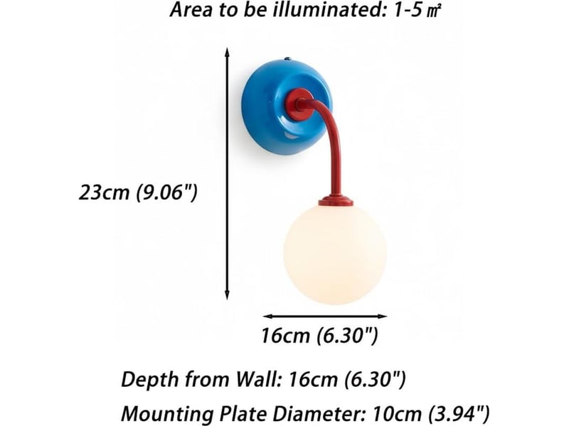  Applique murale enfant design moderne bleu et rouge avec boule en verre dépoli, source lumineuse 3 couleurs, lampe murale décorative pour chambre d'enfant, nursery et salle de jeux  - Conforama E