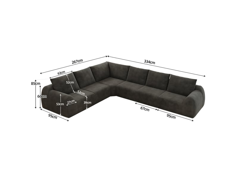  Canapé d'angle modenvie 6 places en l 334 x 267 x 85 cm en tissu chenille gris foncé  - Conforama C