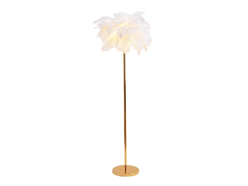 Lampadaire en plumes d'autruche naturelles - corps doré, 3 couleurs à intensité variable - Conforama A