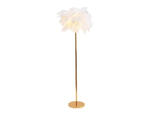 Lampadaire en plumes d'autruche naturelles - corps doré, 3 couleurs à intensité variable