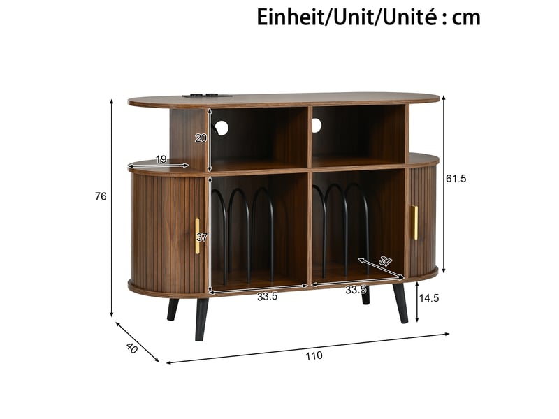  Buffet vinyles hifi avec rangement et station de charge 110 cm homvra  - Conforama E