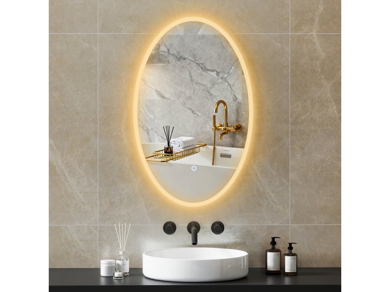  Miroir salle de bain avec éclairage 80 x 50 cm, miroir led ovale, anti-buée, 3 couleurs lumière, dimmable, transparent  - Conforama D