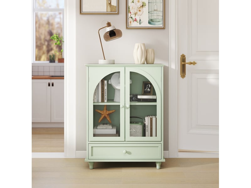 Buffet vitré 2 portes avec tiroir 71x38x93.5 cm mdf vert menthe - Conforama B