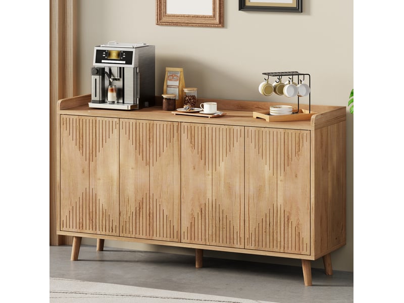 Buffet 140x40x84 cm à 4 portes, étagères réglables en mdf coloris naturel - Conforama C