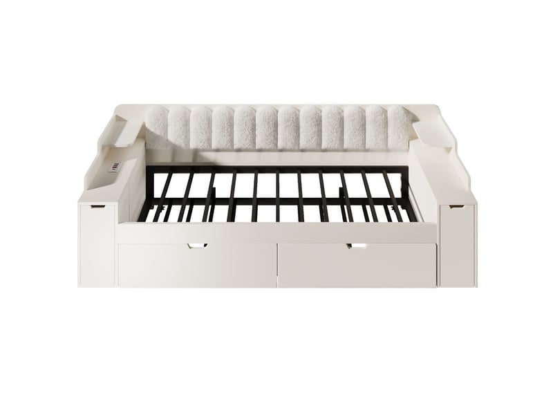  Lit banquette 90x200 cm blanc avec lit gigogne, rangement et station de charge  - Conforama A