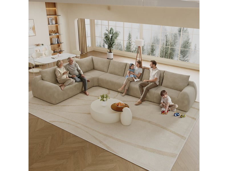 Canapé sans structure en mousse compressée 401 × 267 × 85 cm, kaki, tissu chenille, en l, sans montage, mousse haute élasticité - Conforama D