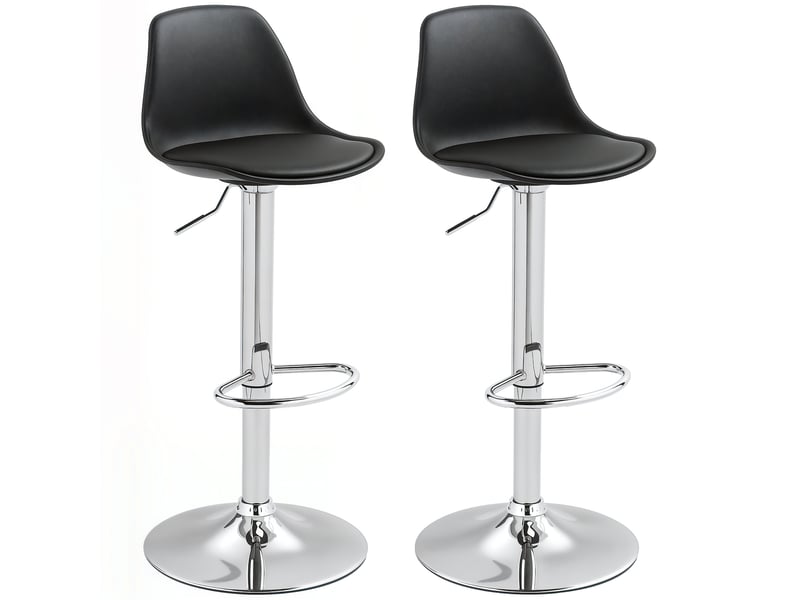  Ensemble de 2 tabourets de bar avec dossier et repose-pieds, en pp, cuir pu et acier, 41 x 42 x 82-104 cm, noir  - Conforama A