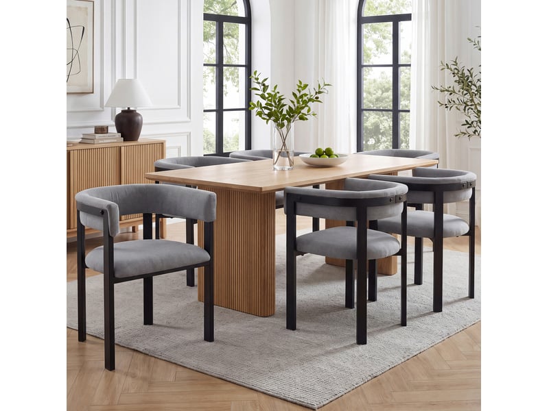 Lot de 2 chaises de salle à manger en chenille grise, dossier enveloppant, style moderne  - Conforama E