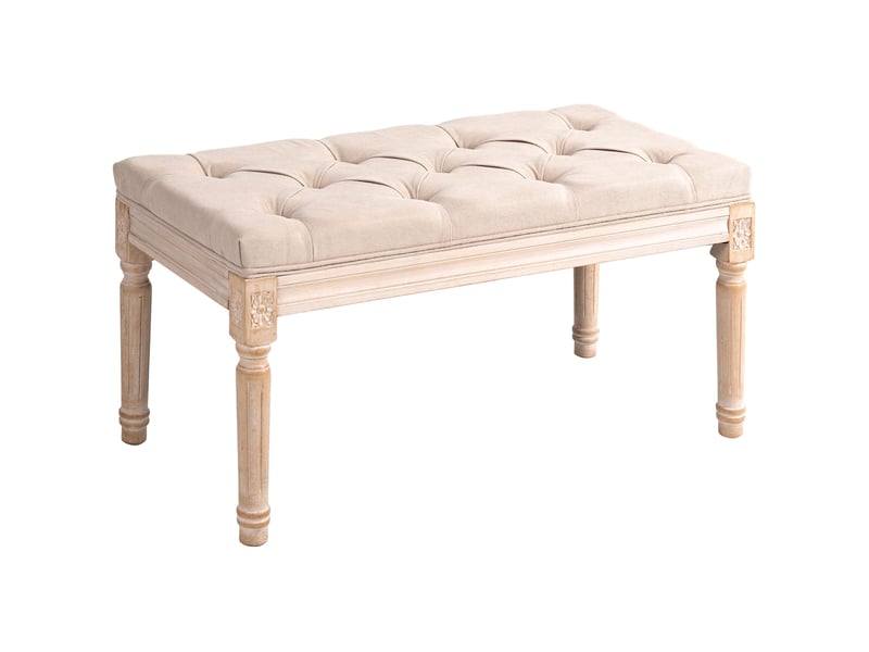 Banquette vintage 80x40x43 cm à boutons bois beige - Conforama A