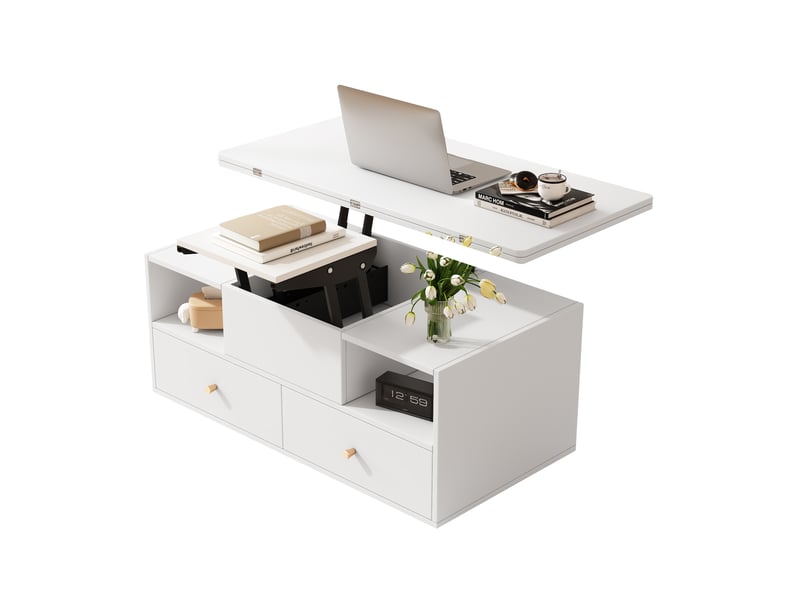  Table basse relevable rectangulaire blanc - 50x100 cm mdf table basse blanc - Conforama A
