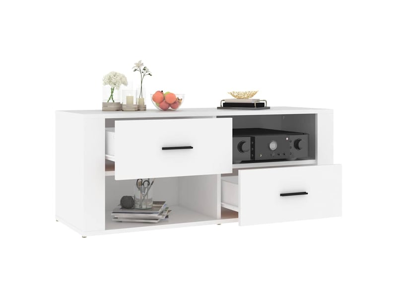  Meuble tv - banc tv - meuble de rangement blanc 100x35x40 cm bois d'ingénierie  - Conforama E