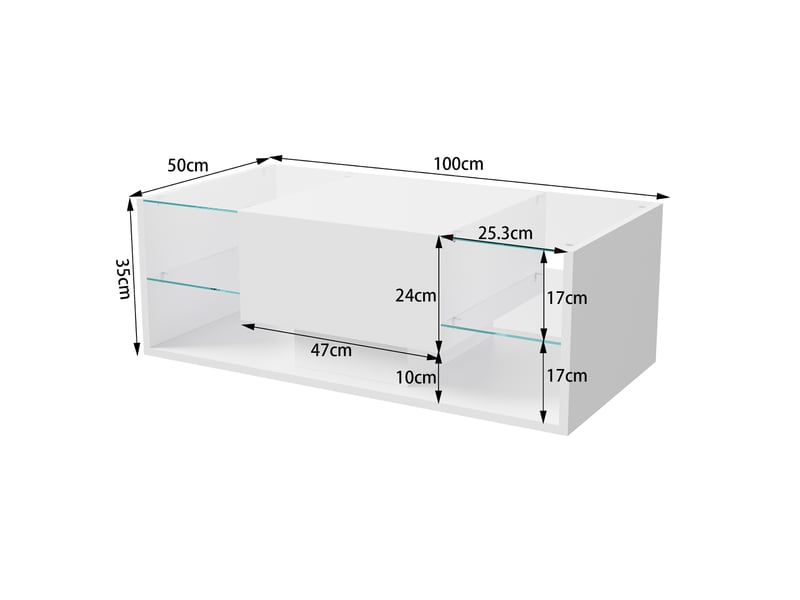  Table basse brillante avec led,table basse salon, table d'appoint, plateau en verre ,moderne,100 x 50 x 35 cm,blanc  - Conforama C