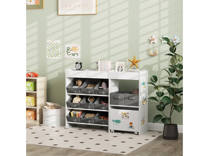 Organiseur pour enfants avec 11 paniers amovibles, compartiments et planches d'autocollants, 105 x 30 x 80 cm, blanc - Conforama C