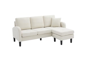Canapé d'angle avec méridienne réversible, canapé 3 places beige clair en lin respirant, structure modulaire compacte 166x118x77 cm