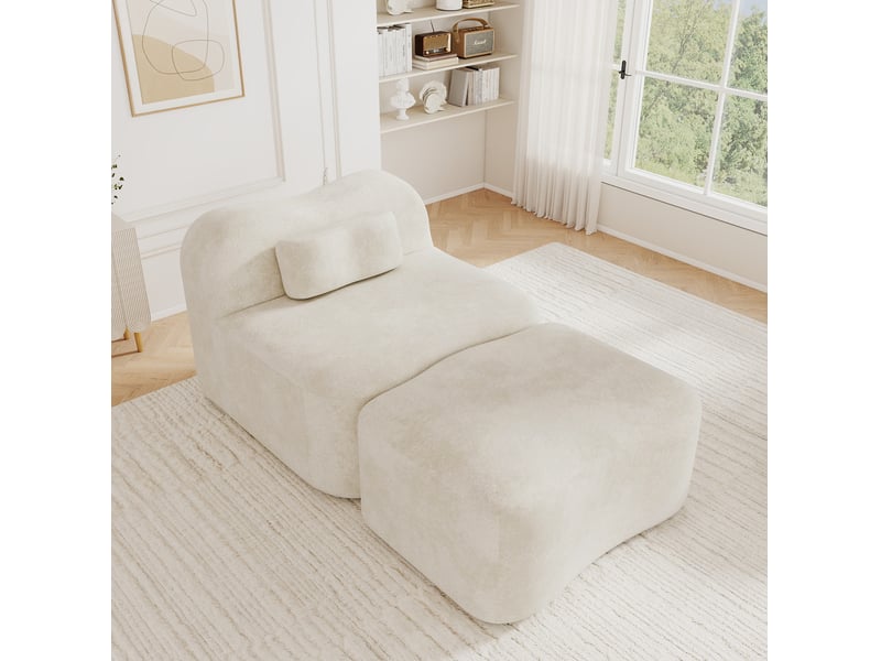 Fauteuil modulable 1 place avec ottomane 96x167x70 cm en velours beige - Conforama B