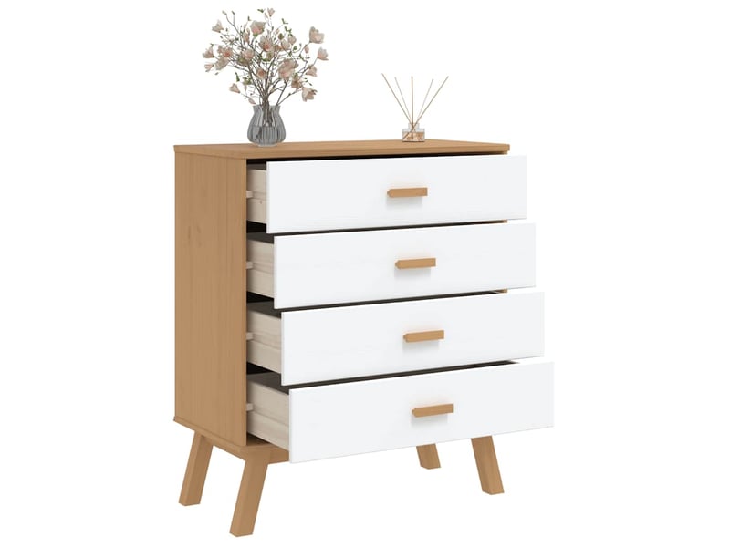  Armoire à tiroirs, commode olden blanc et marron bois de pin solide shl73051  - Conforama E